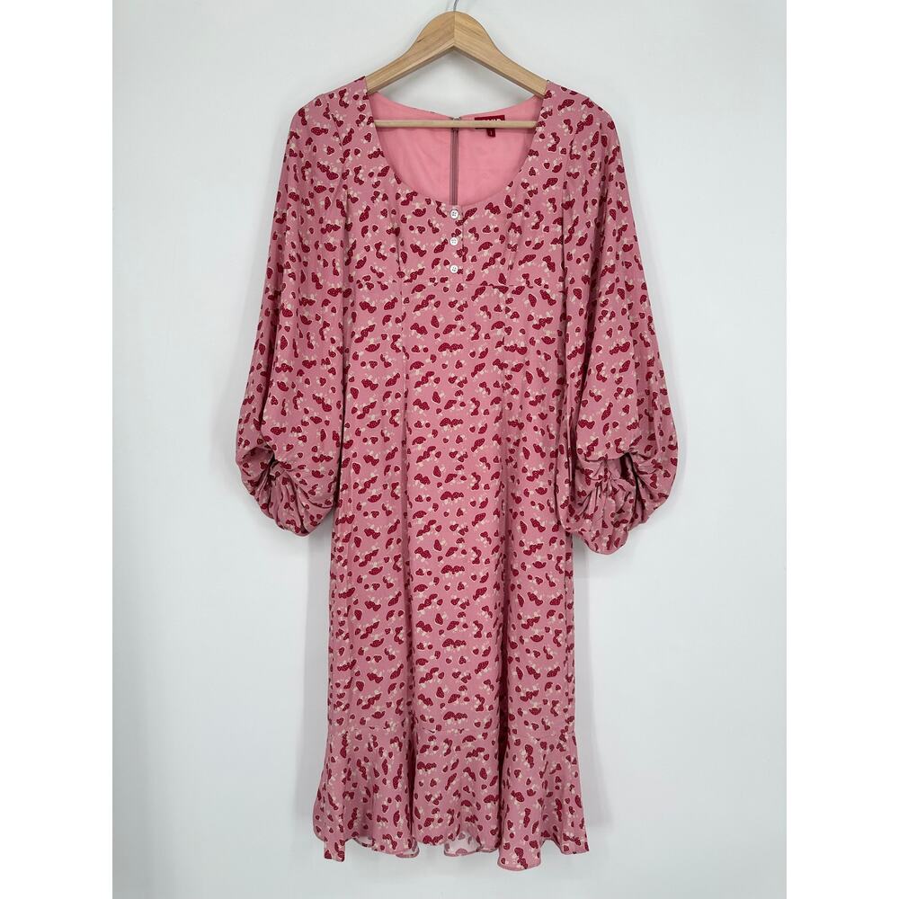 STAUD Lara Mushroom Print Midi Dress Scoop Neck Balloon Sleeve Ruffle Novelty - Picture 6 of 14